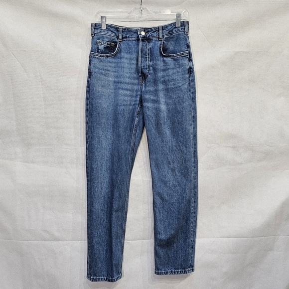 Zara Straight Leg Button Fly Blue Denim Jeans Size 4 - Picture 1 of 9